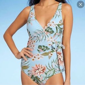 NWT Kona Sol One Piece Bathing Suit Blue Multicolor Tropical Floral S 4-6